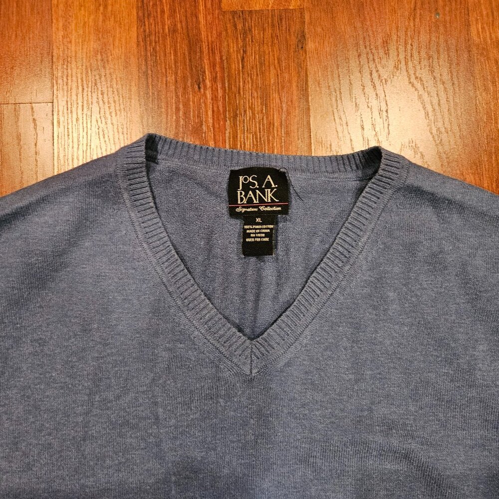 Jos. A Bank V-Neck Sweater – Slate Blue | 100% Pima Cotton